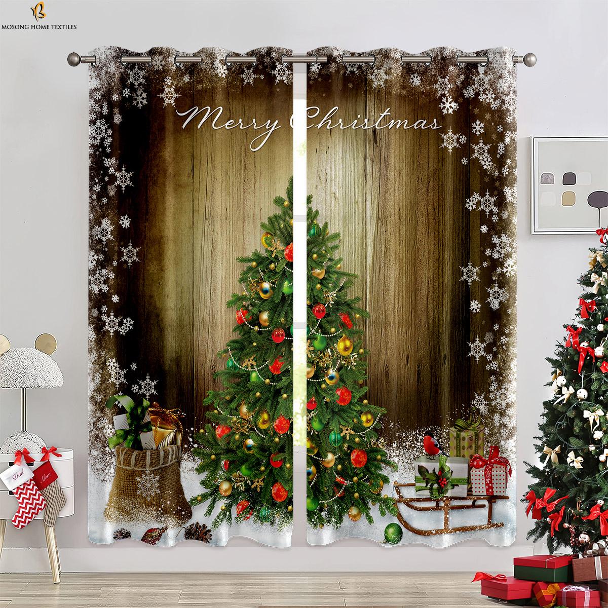 

Рождественская елка снеговик колокольчик принт занавеска спальня гостиная ресторан новогоднее праздничное украшение для вечеринки подарок занавеска 2 шт. W50xH130(CM)x2PCS&Rod pocket