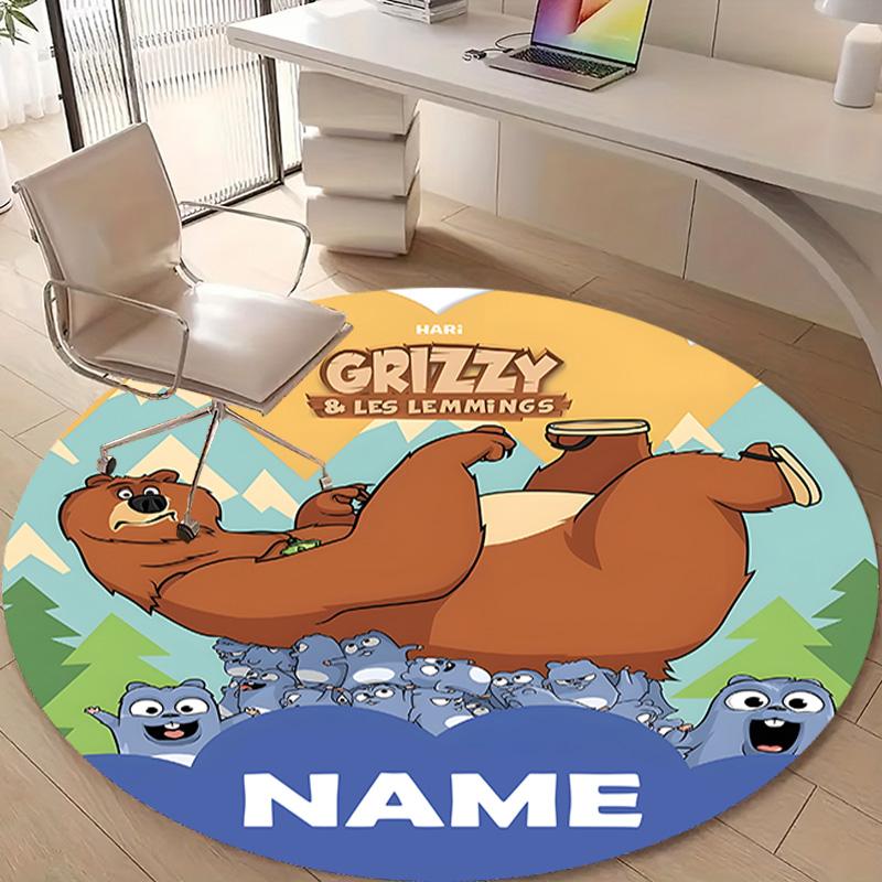 Personalized Grizzy Bear Round Chair Office Rug - Perfect for Mat, Office Chair & More - Ideal Gift for Birthdays and Holidays