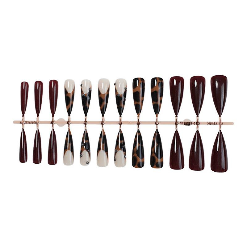 

Leopard print boutique wearing armor European and American silver steel ball pointed nail cross-border wearable nail art patch nail piece fake nail