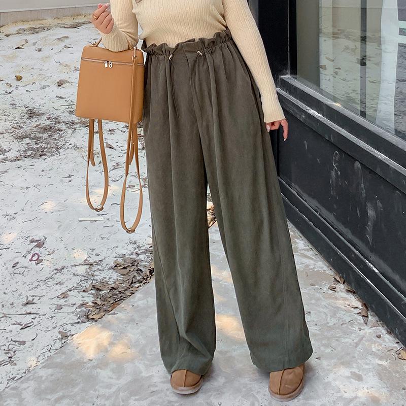 XHK2553 Large Winter Maillard Style Corduroy Pants - Elastic Waist, Retro, Plus Size