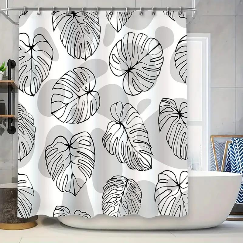 

Black White Monstera Leaf Shower Curtain Modern Bathroom Decor for Home Bathing Room Decoration Extra Long 72 x 84 Inches Wall H W90xH180cm