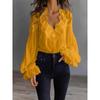 JPNTKY Women's Fashion Casual Solid Color Print Long Sleeve V-Neck Blouses & Shirts