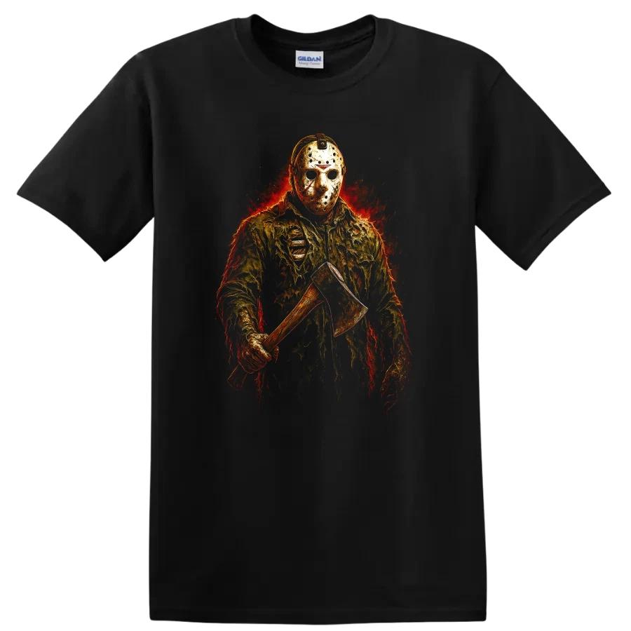 Friday the 13th Horror Mask Axe T Shirt Jason Slasher Movie Tee