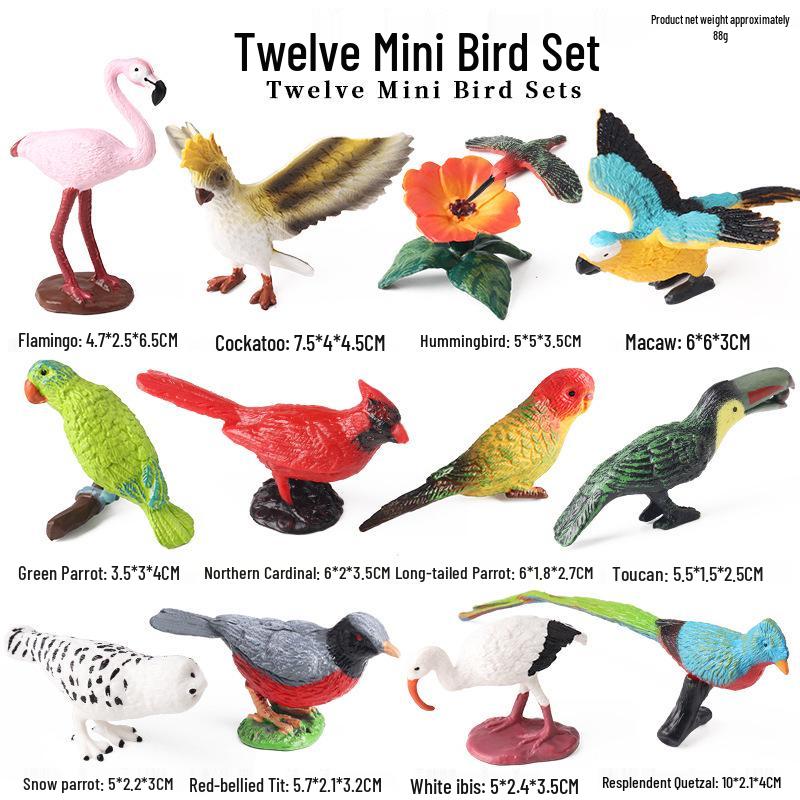 Mini Bird Simulation Toy Set: Flamingo, Bee, Toucan, Red-bellied Tit