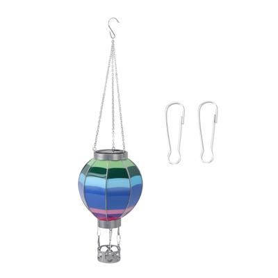 Hanging Solar Lantern Decoration Iron Solar Hanging Light Lamp for Garden Yard Patio Outside Striped Blue Balloon S
