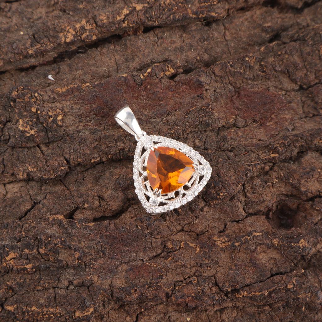 Pierre Précieuse Citrine Bijoux en Argent Sterling 925 Pendentif Zircon Cadeau d'Anniversaire CZP-8-2