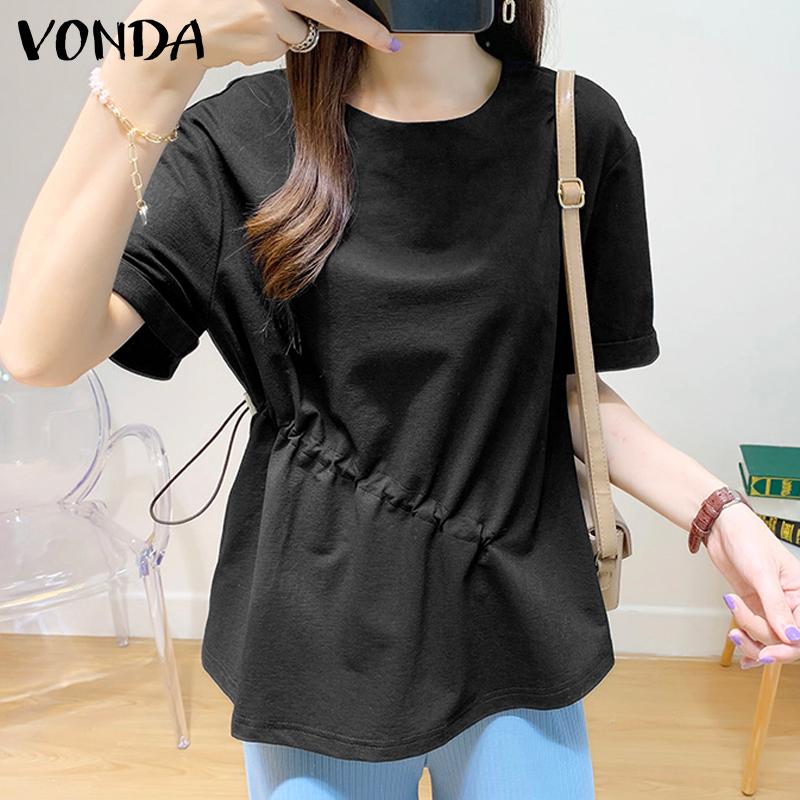 

VONDA Женские летние топы нерегулярной формы с круглым вырезом и шнурком