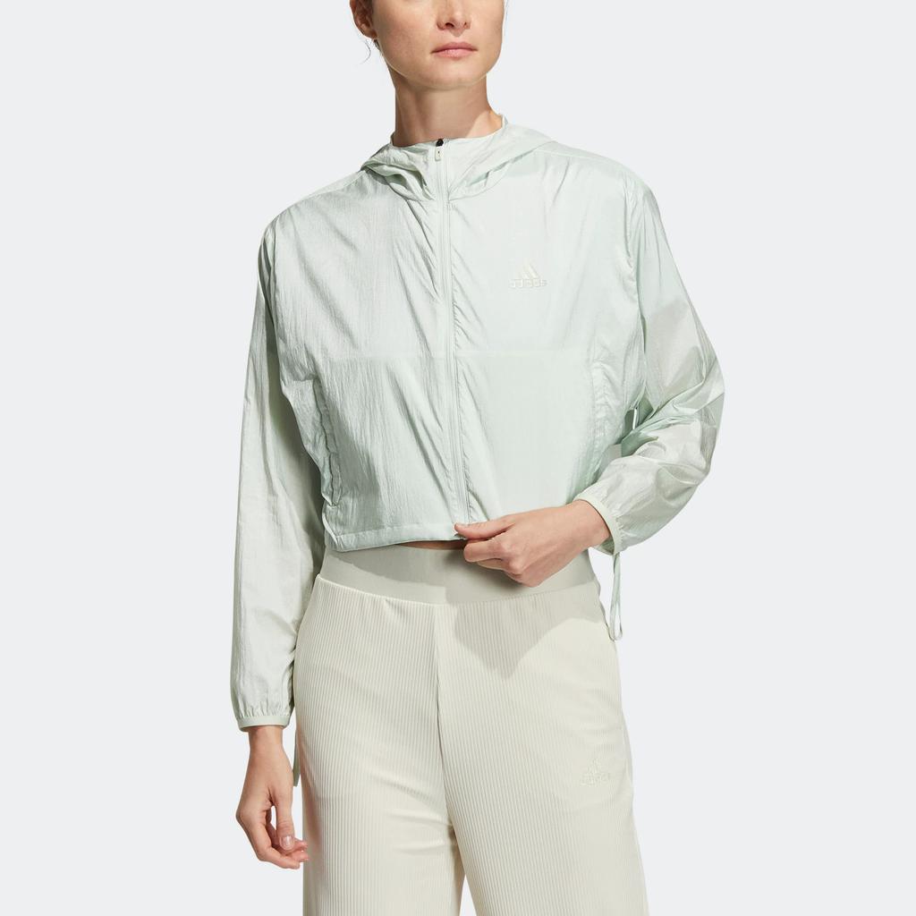 Adidas Essential Logo Print Sports Hooded Jacket Women Outerwear Aqua HR8399