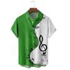 Camicia da Uomo a Maniche Corte con Stampa Note Musicali, Splicing Bicolore Leggera Estiva Casual Button Down
