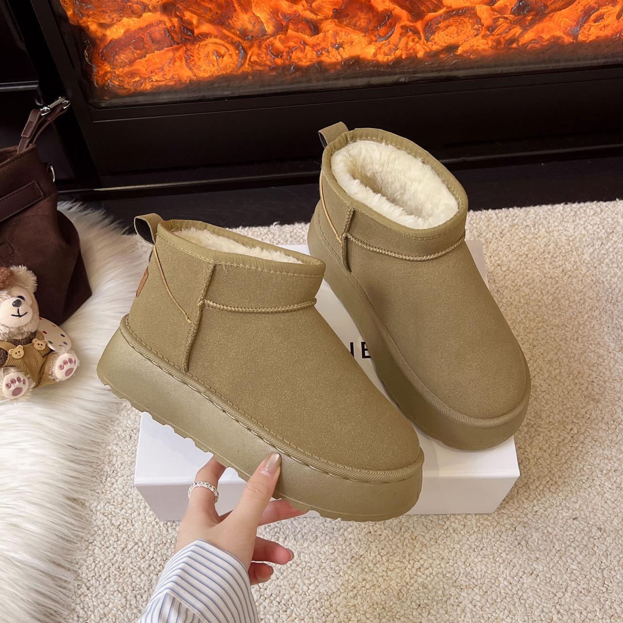 

Женские зимние сапоги, новые зимние бархатные утепленные хлопковые сапоги, толстая подошва, увеличивающая рост, сапоги-хлебушки, короткие хлопковые сапоги 40