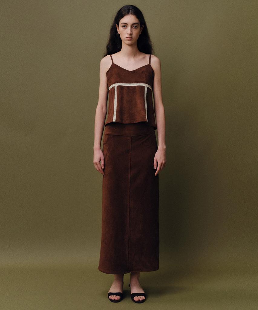 Beiodeu Suede Long Skirt_Brown