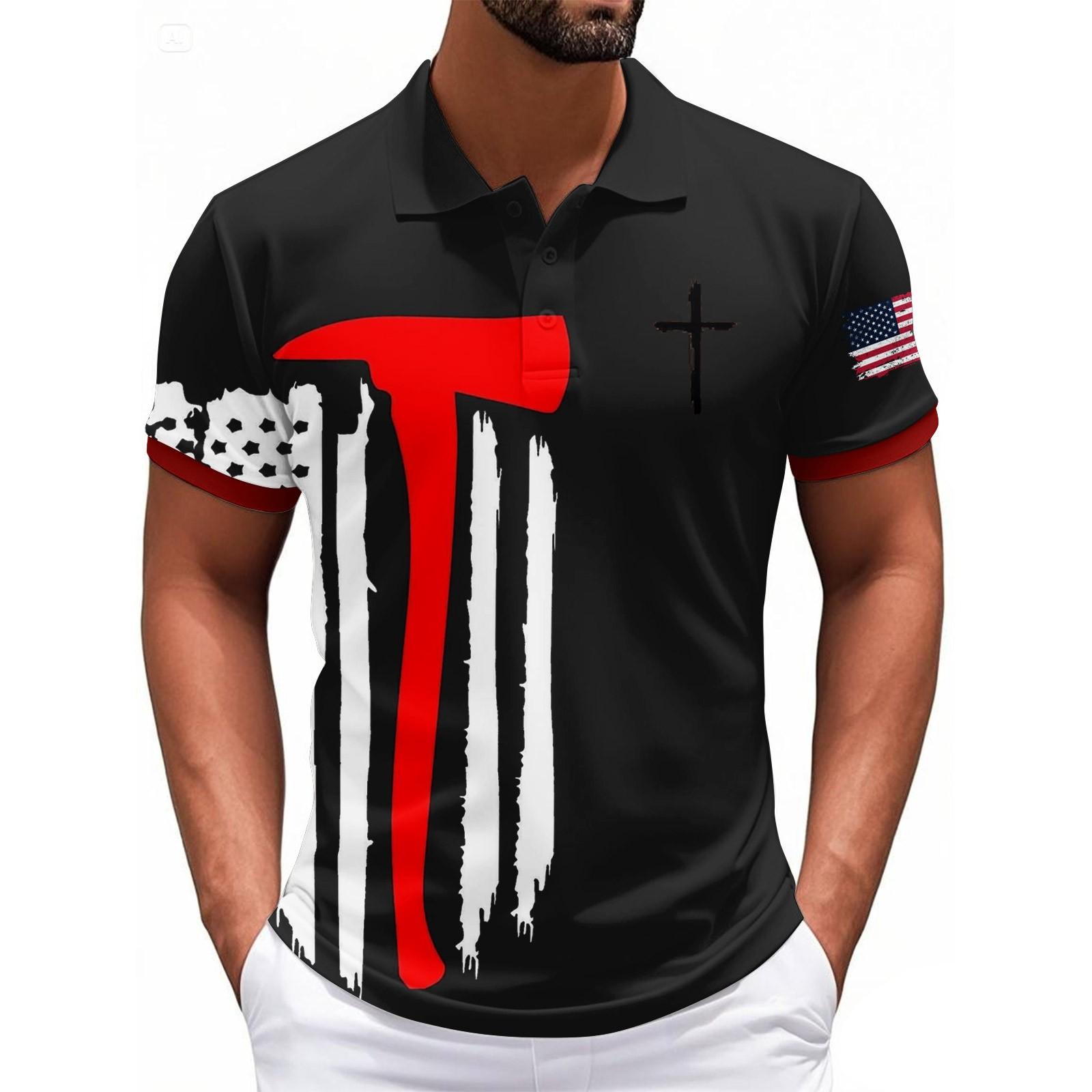 

Модний чоловічий повсякденний топ з принтом до Дня Незалежності, з коротким рукавом XL чорний