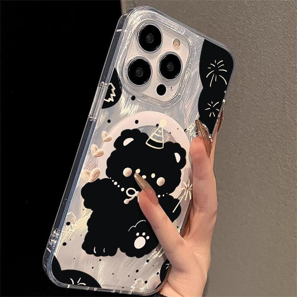 For IPhone Phone Case with Stand, Cute Feather Gauze, IMD Magnetic Suction Case, for Apple Magnetic Suction Phone Case, Magsafe