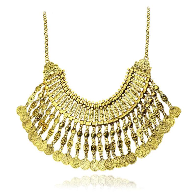 Vintage Mynt Halsband Med Tofsar Och Vattenvågskedja För Boho Stil Smycken