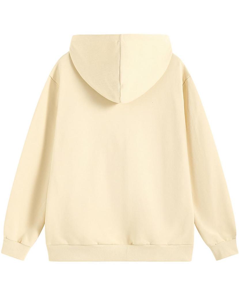 Long Sleeve Solid Loose Plus Sizes [OKJCON] Women's Hoodie, Autumn, Zip-Up, Color, Fit, Hooded, Stylish, (JP, Alphabet, XL, Beige)