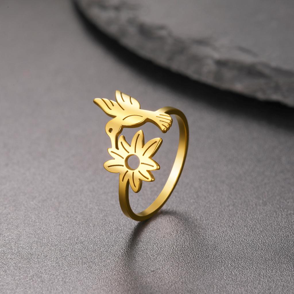 Sweet Flower Bird Ring Fashion Gold Fade Resistant Jewelry