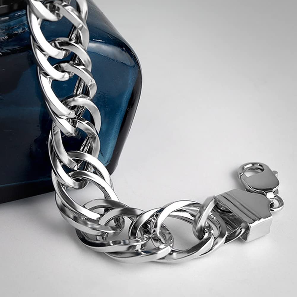 Shinjuku Gin no Kura Extra Lightweight Double Curb Chain 925 Sterling Thick, Bracelet, Silver, 18cm, Simple, Chunky, Hard, Thick, Large, Wide, Men's