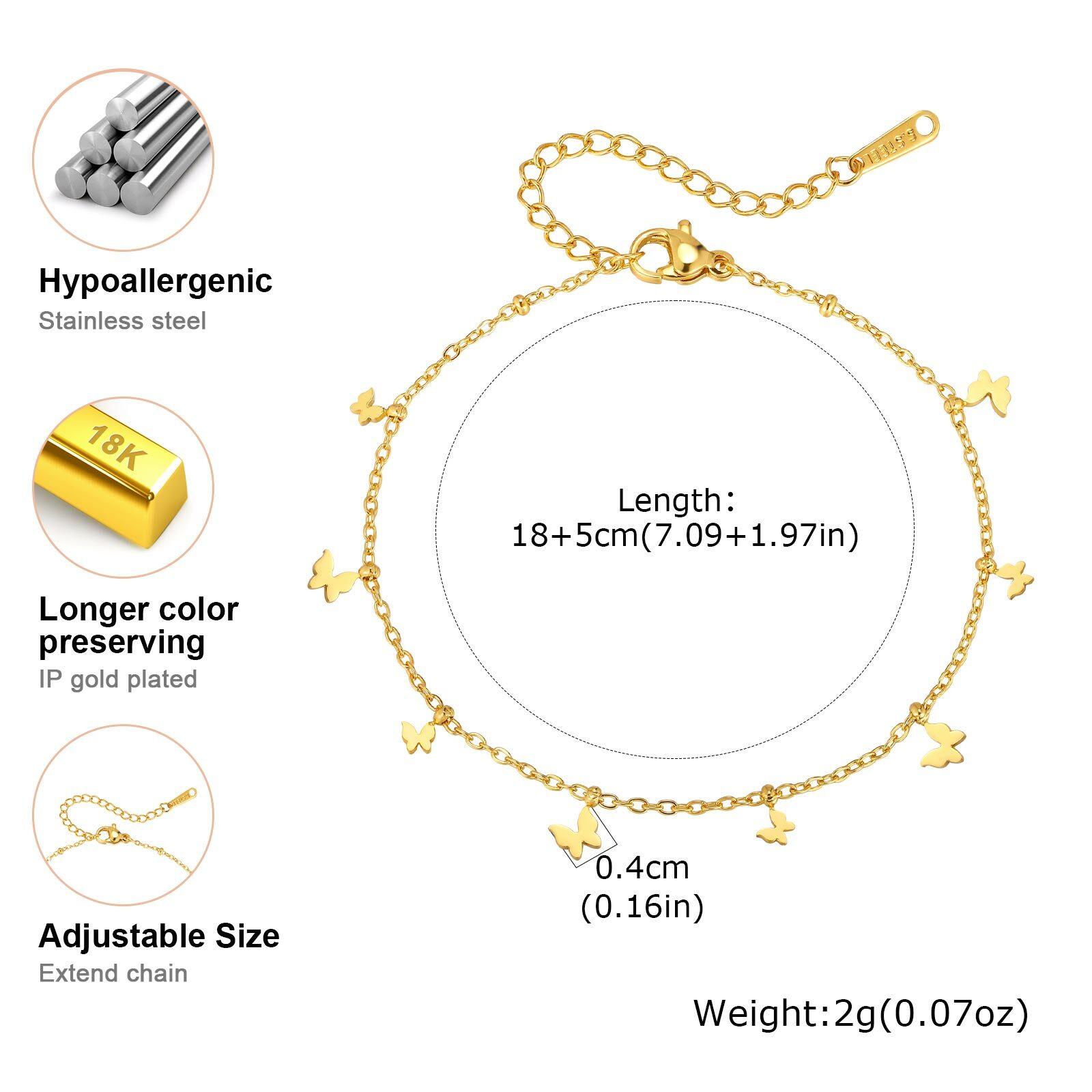 

Charms Butterfly Bracelets for Women, 18k Gold Plated Adjustable Stainless Steel Chain Bracelet, Tarnish Free Dainty Jewelry
