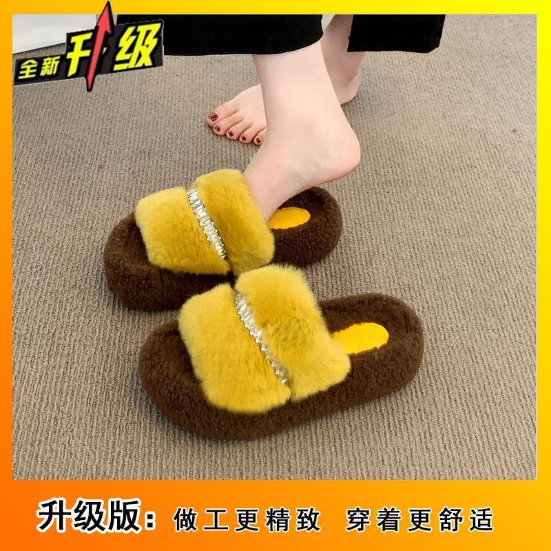 Thick-bottomed indoor and outdoor lazy cotton slippers for women to wear outside 2025 autumn and winter new fashion versatile home fluffy slippers fo