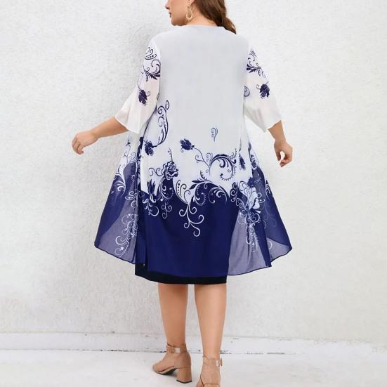Vestido de capa de talla grande para mujer con sobrecapa de gasa floral, vestido formal bodycon lápiz midi para boda, fiesta de cóctel, trabajo
