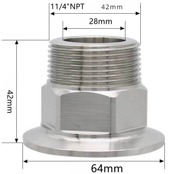 Sechskant 1/4" 3/8" 1/2" 3/4" 1" 1-1/2" 2" NPT Außengewinde x 0,5" 1,5" 2" Klemmverbindung Tri Clamp Rohrverschraubung 304 316L Edelstahl Sanitär