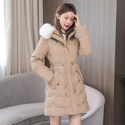 Women's Winter Solid Color Mid-length Slim Temperament Down Cotton Thickened Warm Hooded Zipper Jacket