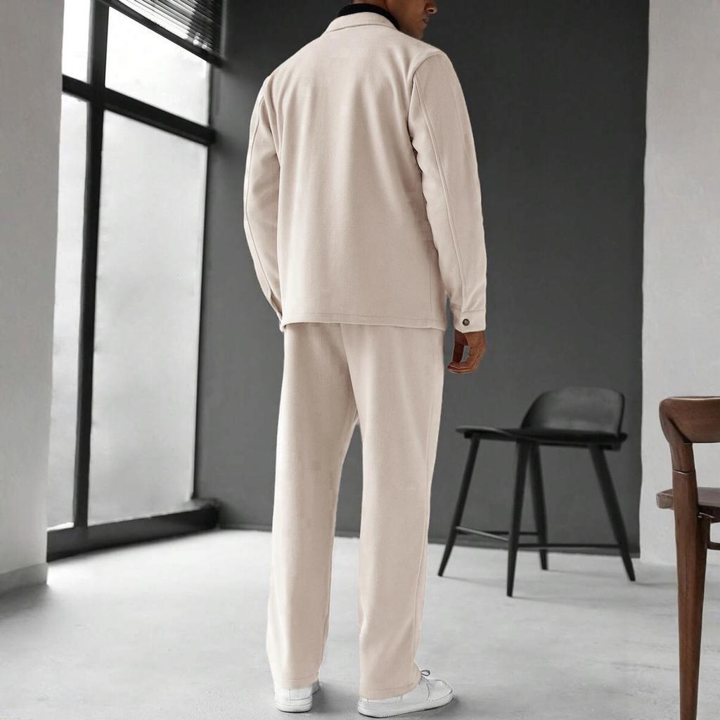 Men's Solid Color Fashion Cardigan Lapel Jacket Suit Loose Pants Long Sleeve Suit