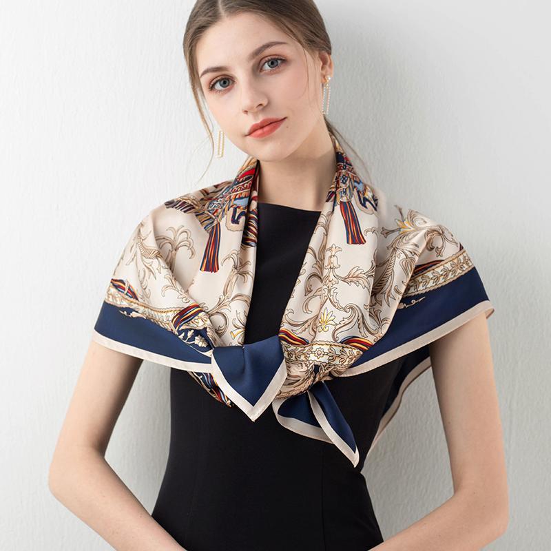 Women 100% Natural Silk Scarf Square Print Large Bandana Real Silk Shawls Headscarf Pure Silk Neckerchief For Ladies 88x88cm
