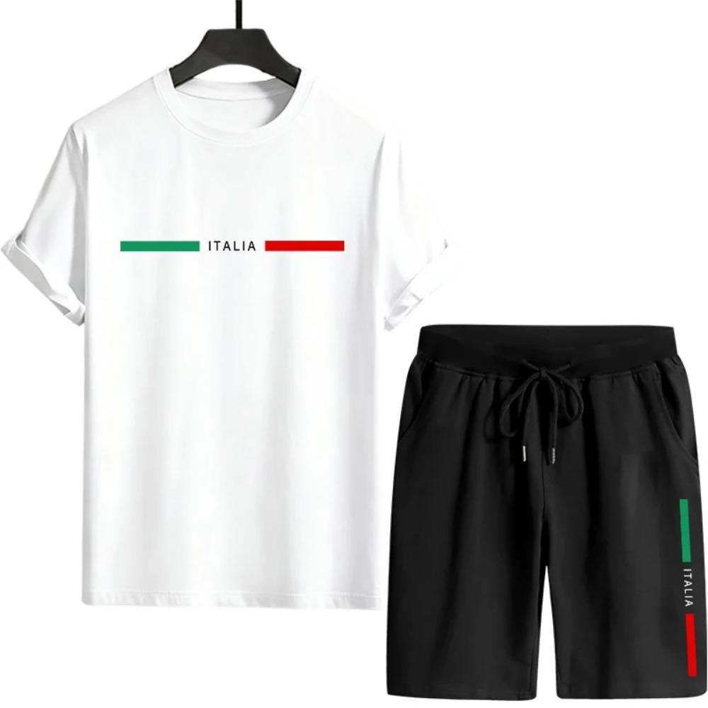 Mens Tracksuit Tee And Shorts Set Urban Casual Fashion Summer Outdoor Comfort Sportswear Home Wear Male T-shirt Outfit