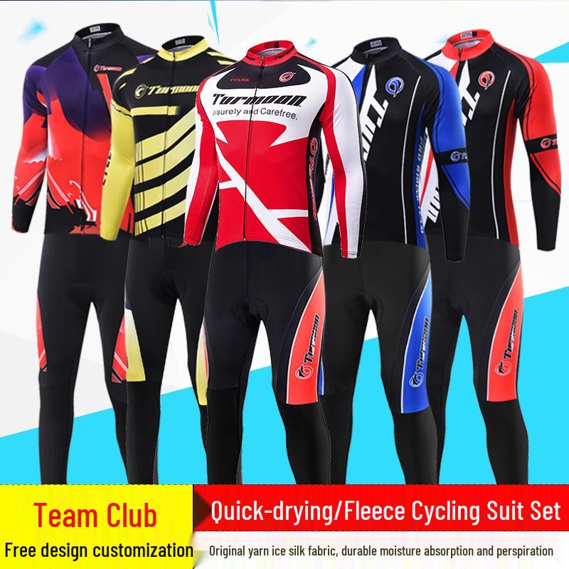 Unisex Fleece-Lined Cycling Set: Long Sleeve Top & Pants for Autumn/Winter