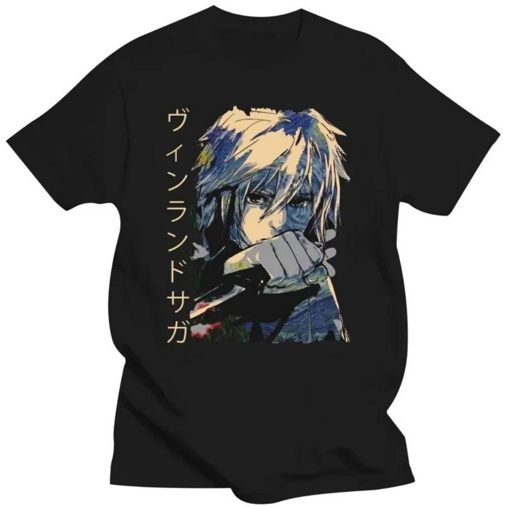 

Vinland Saga Thorfinn Karlsefni Handsome Graphic T-shirt Summer 100% Cotton Men s T-shirt Casual Trend Loose Round Neck T-shirt S чёрный