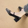 Spring Temperament Square Toe Thick Heel Straight Belt Commuting Mary Jane Shoes