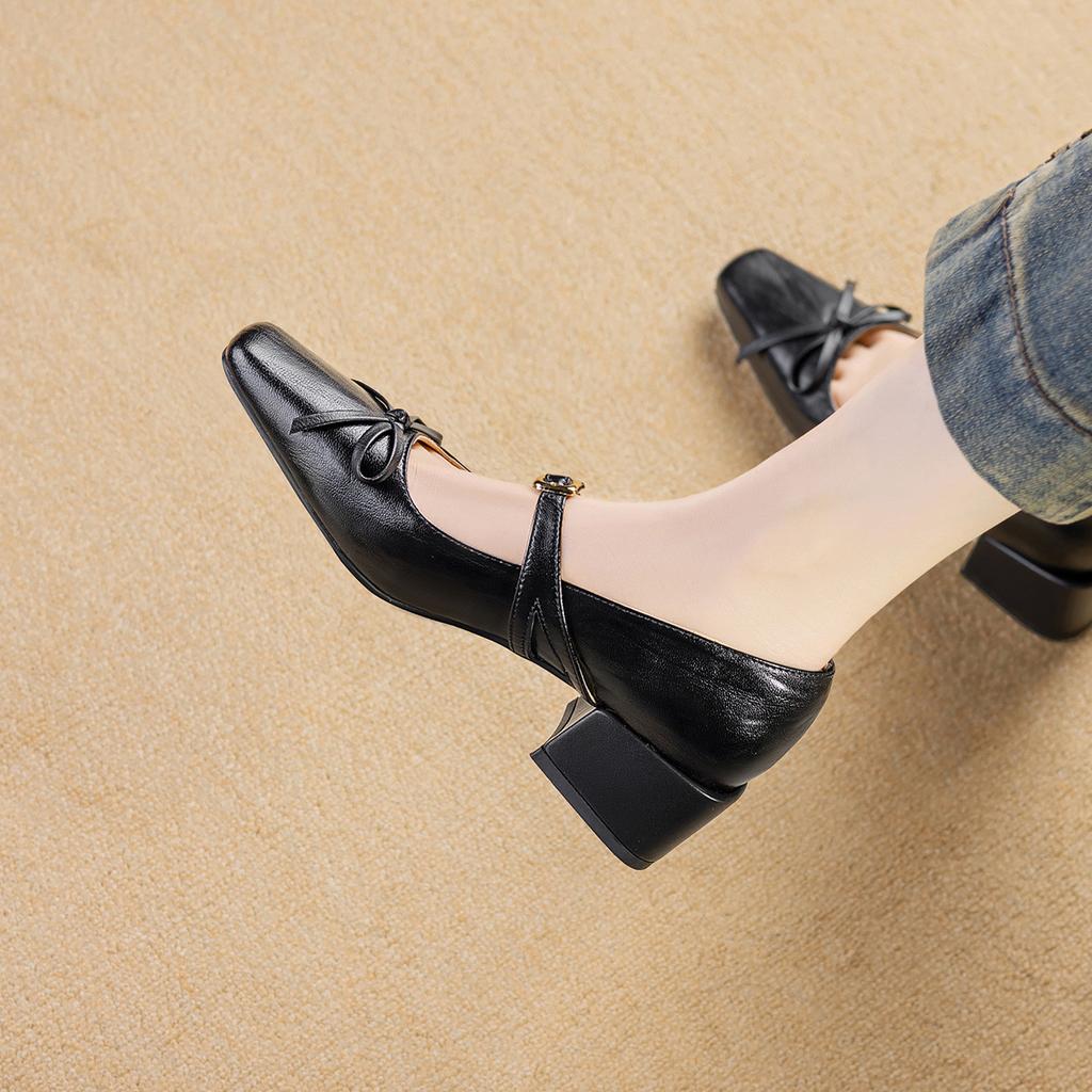 Spring Temperament Square Toe Thick Heel Straight Belt Commuting Mary Jane Shoes