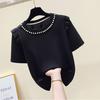 Summer Woman Clothing Slim Versatile T-shirt Korean New Ruffles Short Sleeve Beading Round Neck Female Basic Fashion Casual Tops