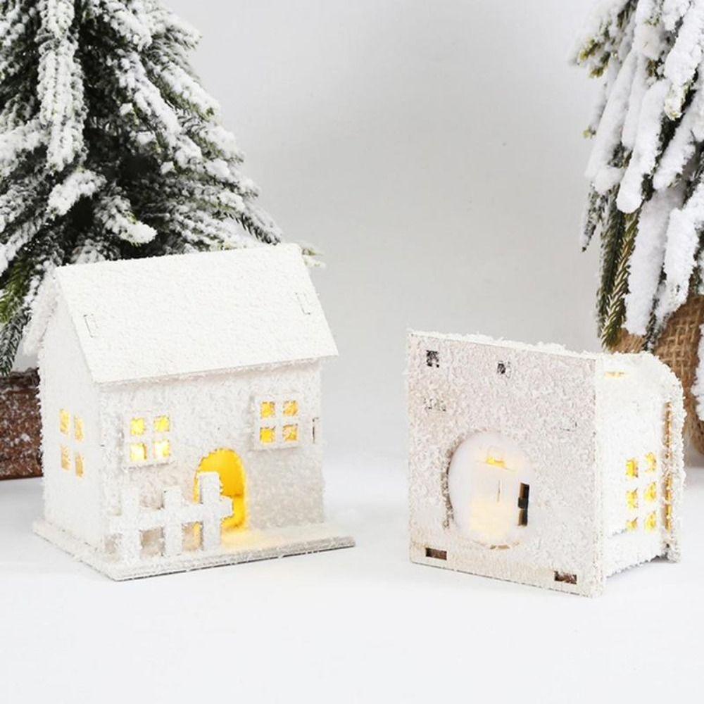Creative Mini Christmas LED Light Wooden House White Luminous Glowing Castle with Snowflake New Year