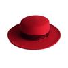 Big Red Green Flat Top Top Hat Female Autumn And Winter Foreign Trade Trend British Retro Street Panama Woolen Felt