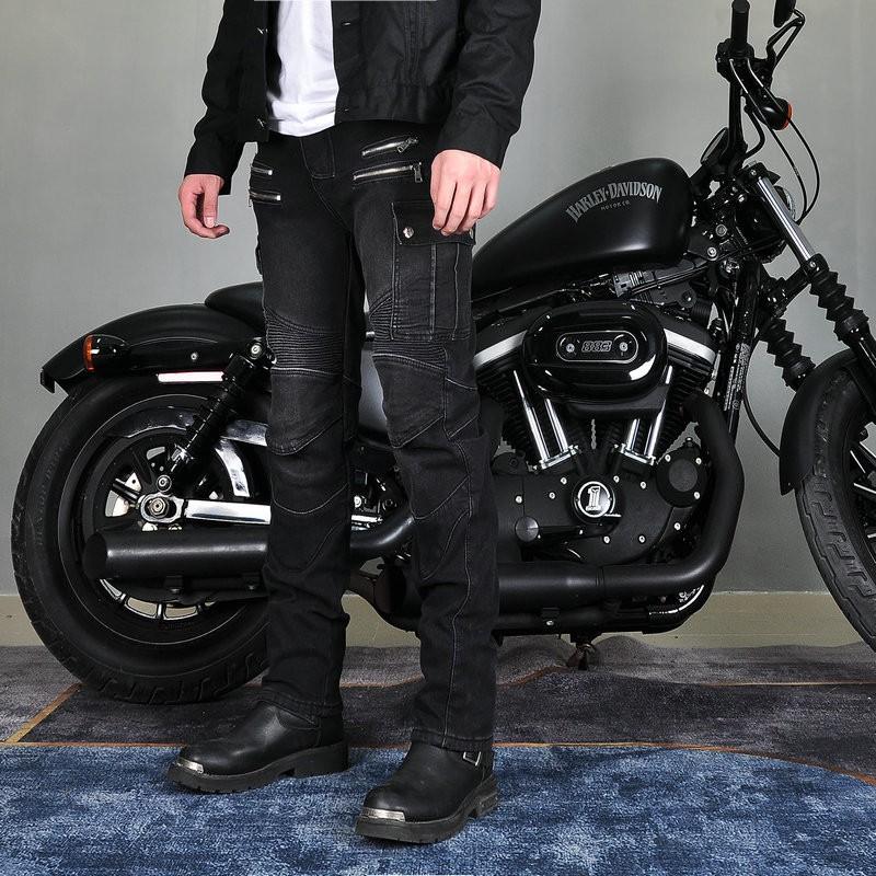 Mens Winter Motorcycle Riding Jeans With Reinforced Padding Warm Cotton Blend Biker Pants Cold Weather