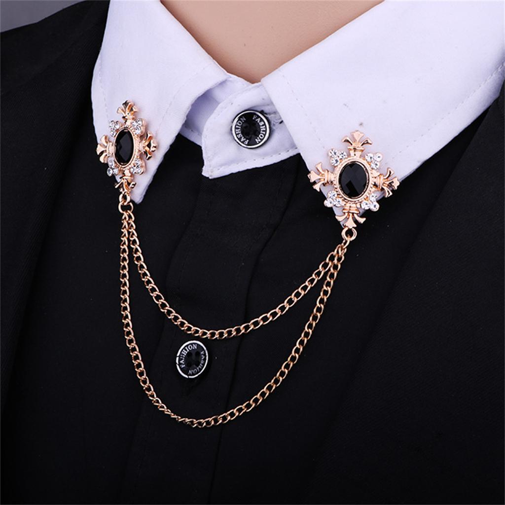 Elegant Tassel Rhinestone Cross Collar Pin For Shirts Fashionable Enthusiasts Suit Shirt Collar Brooch Trendy Jewelry