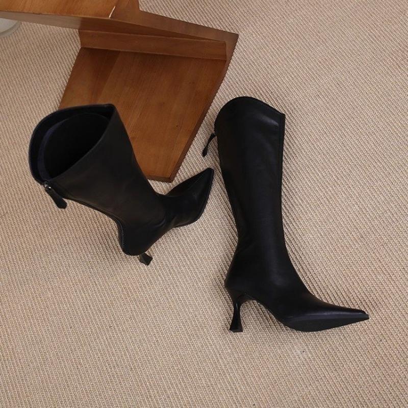 Pointed Toe Skinny No Knee Tall Boots Women's  Autumn Skinny Heel Back Zipper High Heel Skinny Boots