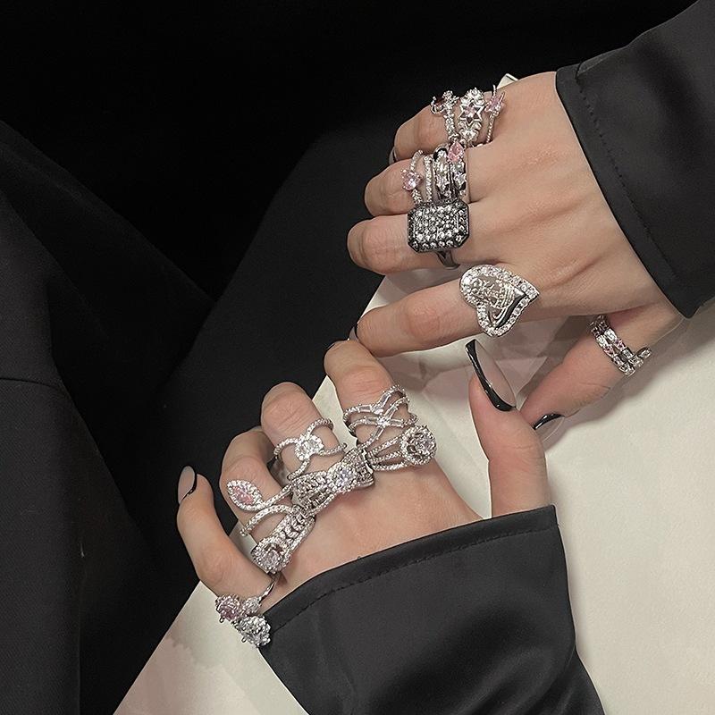 Full Diamond Zir*****Pen Ring French Light Luxury High Sense Cold Wind Niche Design Ring Woman