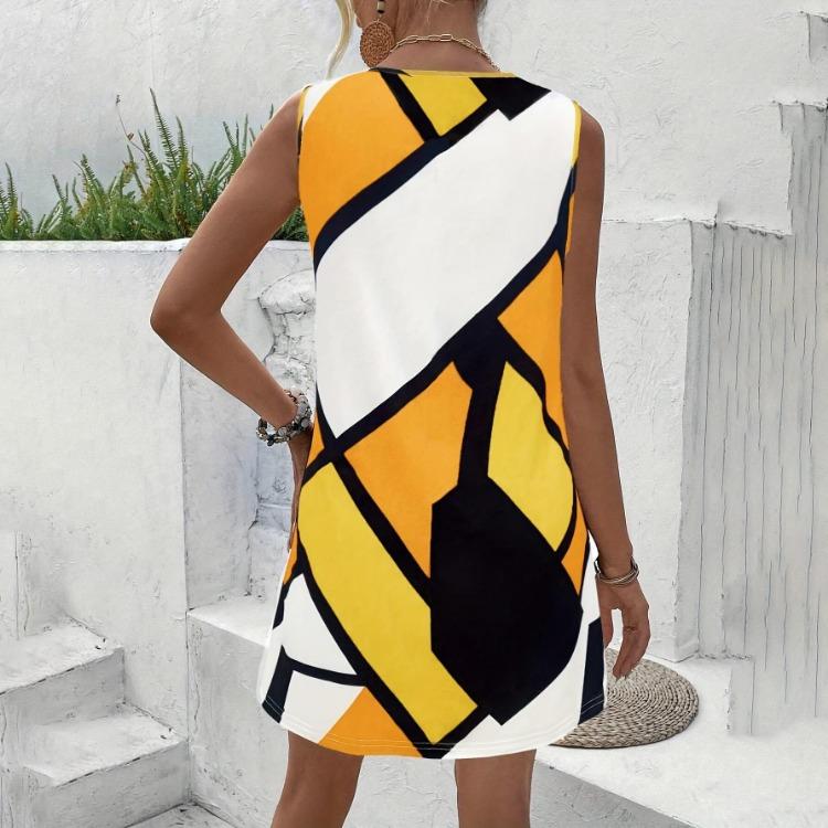 Women Slim Fit Sleeveless V-Neck Striped Vest Dress High Waist A-Line Spring Summer Seaside Vacation Dress S-XL