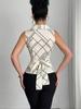 Women's Summer Plaid Sleeveless Tie-Up Lapel Cardigan
