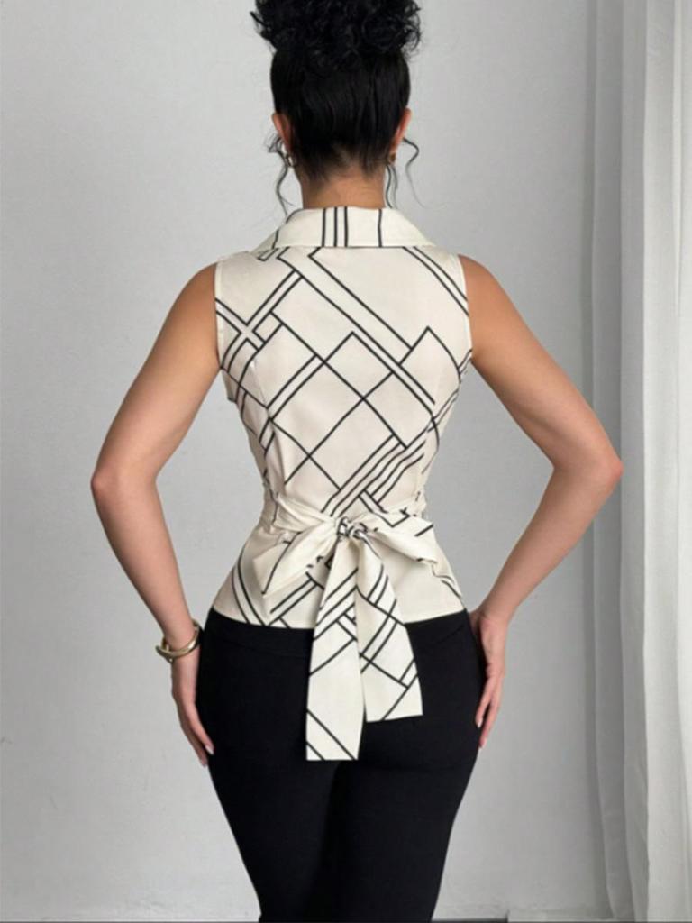 Women's Summer Plaid Sleeveless Tie-Up Lapel Cardigan