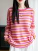 Women's Wool Striped Round Neck Pullover Sweater - Slimming, Long Sleeve Knit Top for Autumn/Winter