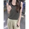 Summer New Style French Striped U-neck Ice Silk Thin Vest Suspender Women's Slimming Knitted Sleeveless Top