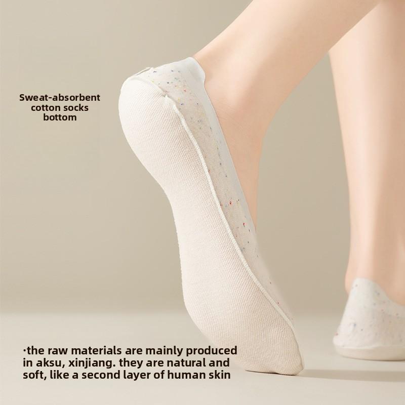 5 Pairs of Boat Socks for Women Simple Shallow Mouth Summer Thin Socks for Women Spring and Summer Silicone Non-slip