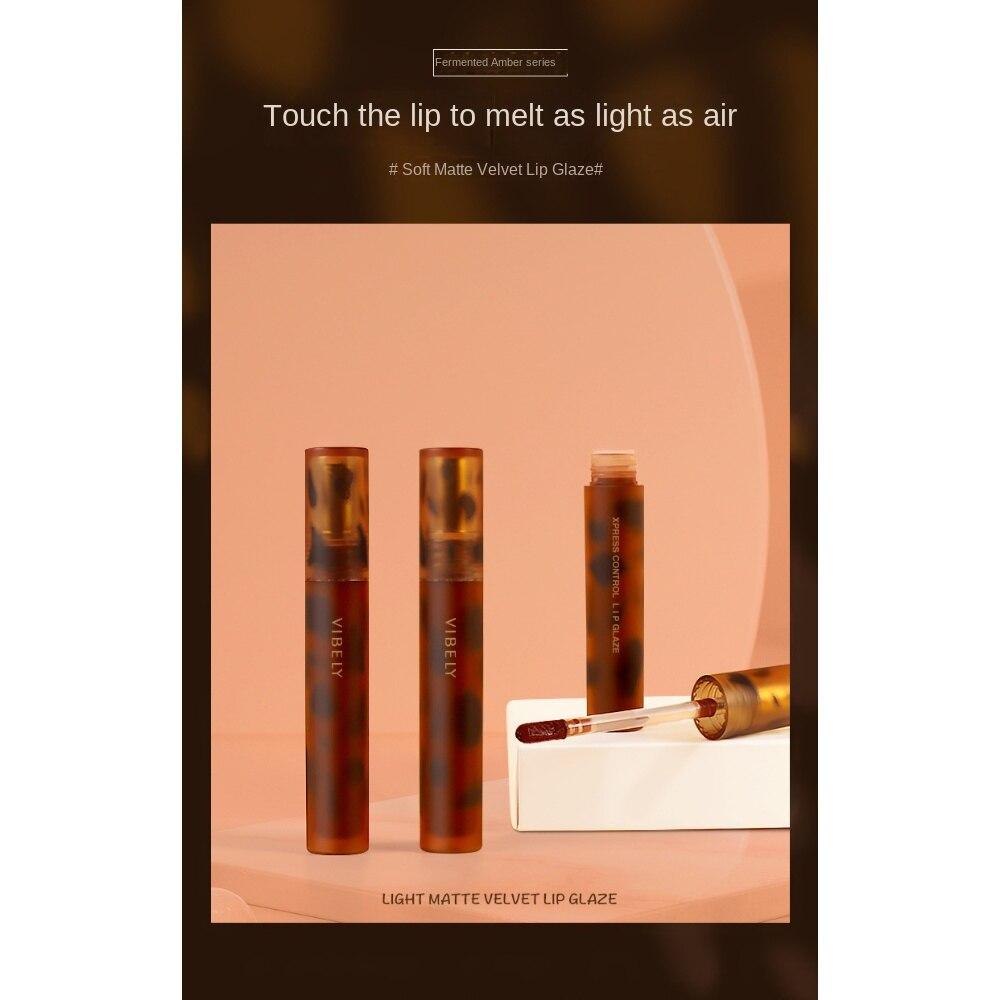 VIBELY Matte Amber Lip Glaze Non-Stick Lipstick Amber Leopard Lip Glaze