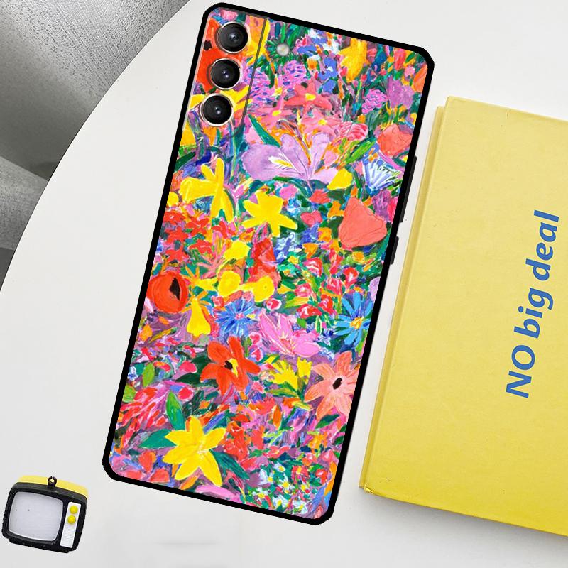 Colourful Flower Painting Art Funda For Samsung Galaxy S22 Ultra S23 FE S9 S10 Note 10 Plus Note 20 Ultra S20 S21 FE Case