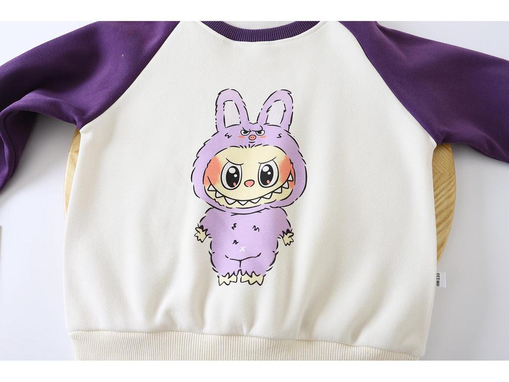 Children's Warm Cotton Sweatshirt - Autumn/Winter, Plus Velvet, Cartoon Long-Sleeve Top for Boys and Girls