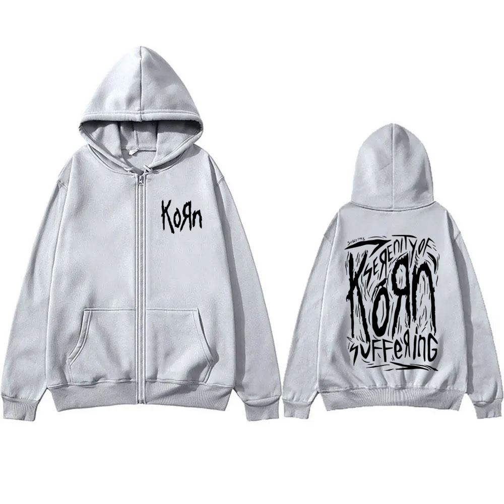 Rock Band Korn Reißverschluss Hoodie Herren Damen Vintage Gothic Übergroße Jacke Musik Print Sweatshirt Männlich Fleece Baumwolle Reißverschluss Hoodie